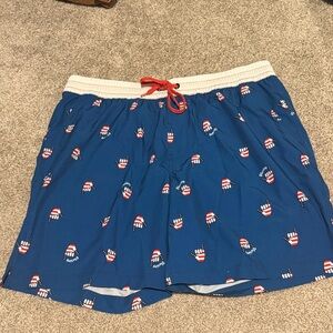 Hurley Blue Swimsuit with Red and White Hang Loose Gesture